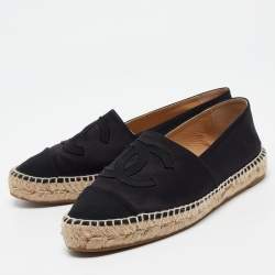 Chanel Black Satin CC Cap Toe Espadrille Flats Size 39