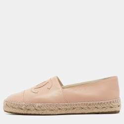 Pre Owned Chanel Pink Leather CC Cap Toe Espadrille Flats Size 38