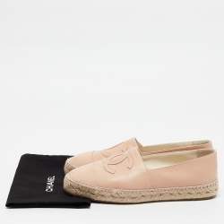 Pre Owned Chanel Pink Leather CC Cap Toe Espadrille Flats Size 38
