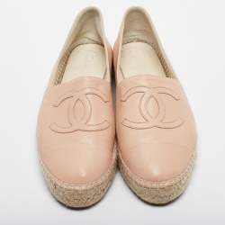 Pre Owned Chanel Pink Leather CC Cap Toe Espadrille Flats Size 38