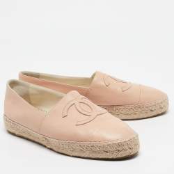 Pre Owned Chanel Pink Leather CC Cap Toe Espadrille Flats Size 38