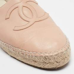 Pre Owned Chanel Pink Leather CC Cap Toe Espadrille Flats Size 38
