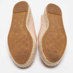 Pre Owned Chanel Pink Leather CC Cap Toe Espadrille Flats Size 38