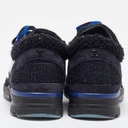 Pre Owned Chanel Black Metallic Tweed,Patent Leather and Suede Runway Sneakers Size 37.5