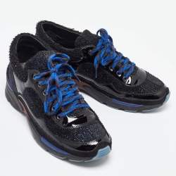 Pre Owned Chanel Black Metallic Tweed,Patent Leather and Suede Runway Sneakers Size 37.5