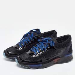 Pre Owned Chanel Black Metallic Tweed,Patent Leather and Suede Runway Sneakers Size 37.5