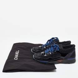 Pre Owned Chanel Black Metallic Tweed,Patent Leather and Suede Runway Sneakers Size 37.5