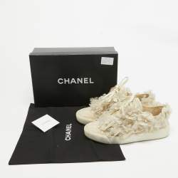 Chanel Cream Lace and Mesh Camelia Lace Up Sneakers Size 37