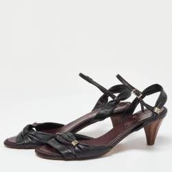 Pre Owned Chanel Black Leather Ankle Strap Sandals Size 40.5