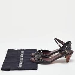 Pre Owned Chanel Black Leather Ankle Strap Sandals Size 40.5