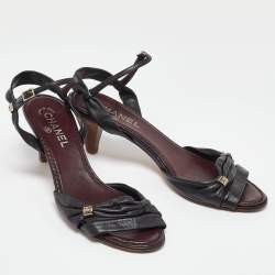 Pre Owned Chanel Black Leather Ankle Strap Sandals Size 40.5
