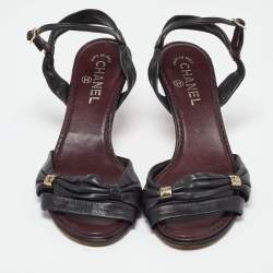 Pre Owned Chanel Black Leather Ankle Strap Sandals Size 40.5