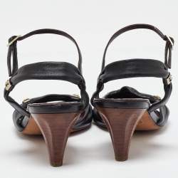 Pre Owned Chanel Black Leather Ankle Strap Sandals Size 40.5