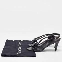 Chanel Black Leather CC Camelia Slingback Sandals Size 35.5