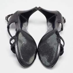 Chanel Black Leather CC Camelia Slingback Sandals Size 35.5