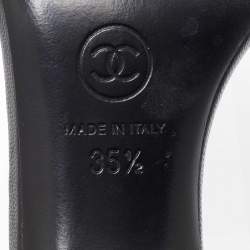 Chanel Black Leather CC Camelia Slingback Sandals Size 35.5