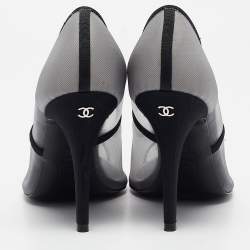 Pre Owned Chanel Grey/Black Mesh CC Bow Pumps Size 38