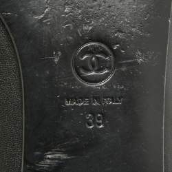 Chanel Black Leather and Patent CC Cap Toe Bow Ballet Flats Size 39