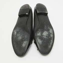 Chanel Black Leather and Patent CC Cap Toe Bow Ballet Flats Size 39