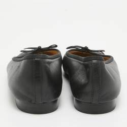 Chanel Black Leather and Patent CC Cap Toe Bow Ballet Flats Size 39
