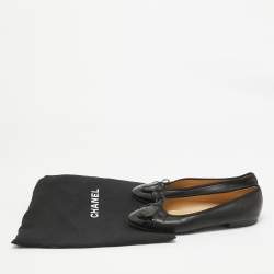 Chanel Black Leather and Patent CC Cap Toe Bow Ballet Flats Size 39
