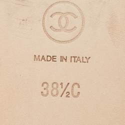 Pre Owned Chanel Navy Blue Leather Cap Toe CC Ballet Flats Size 38.5