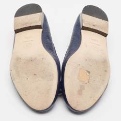 Pre Owned Chanel Navy Blue Leather Cap Toe CC Ballet Flats Size 38.5