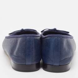 Pre Owned Chanel Navy Blue Leather Cap Toe CC Ballet Flats Size 38.5