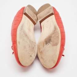 Pre Owned Chanel Red Quilted Leather CC Bow Ballet Flats Size 39