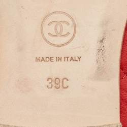 Pre Owned Chanel Red Quilted Leather CC Bow Ballet Flats Size 39