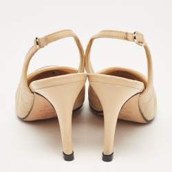 Pre Owned Chanel Beige/Black Quilted Leather CC Cap Toe Slingback Pumps Size 38.5