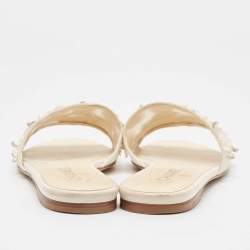 Chanel White Leather and Mesh Pearls Embellished  Flat Slides Size 39