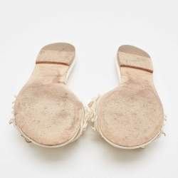 Chanel White Leather and Mesh Pearls Embellished  Flat Slides Size 39
