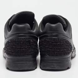 Chanel Black Leather and Tweed CC Low Top Sneakers 39