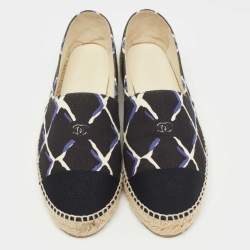 Chanel Black Printed Canvas CC Espadrille Flats Size 38