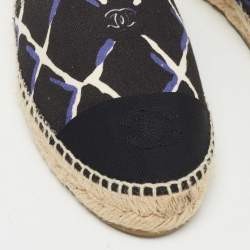 Chanel Black Printed Canvas CC Espadrille Flats Size 38