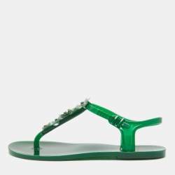 Pre Owned Chanel Green Jelly Embellished CC Thong Flat Sandals Size 40