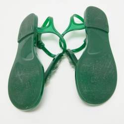 Pre Owned Chanel Green Jelly Embellished CC Thong Flat Sandals Size 40