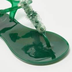 Pre Owned Chanel Green Jelly Embellished CC Thong Flat Sandals Size 40