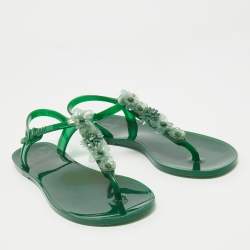 Pre Owned Chanel Green Jelly Embellished CC Thong Flat Sandals Size 40