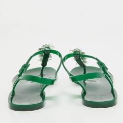 Pre Owned Chanel Green Jelly Embellished CC Thong Flat Sandals Size 40