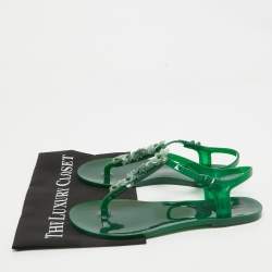 Pre Owned Chanel Green Jelly Embellished CC Thong Flat Sandals Size 40