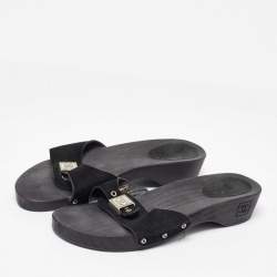 Chanel Black Suede Wooden Clogs Size 41