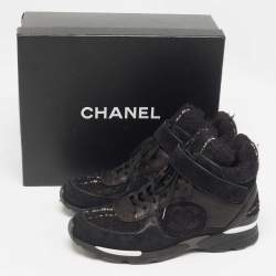 Chanel Black Leather and Tweed CC High Top Sneakers Size 40