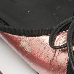 Pre Owned Chanel Metallic/Black Leather and CC Canvas Bow Ballet Flats Size 37.5