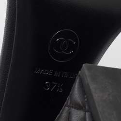 Pre Owned Chanel Black Leather Camelia Ankle Strap Block Heel Sandals 37.5