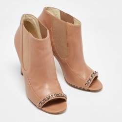 Chanel Beige Leather Open Toe Booties Size 38