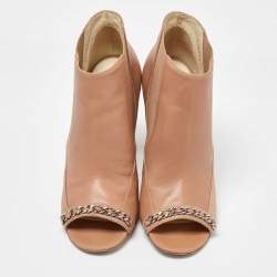 Chanel Beige Leather Open Toe Booties Size 38