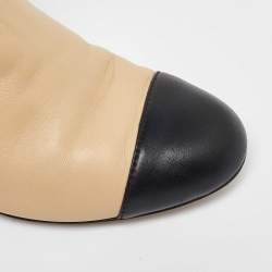 Chanel Beige/Black Quilted Leather Cap Toe Mid Calf Boots Size 38