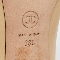 Chanel Beige/Black Quilted Leather Cap Toe Mid Calf Boots Size 38